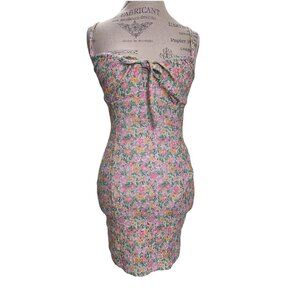 Bershka Women's Cut Out Tie Rib Mini Sundress Strappy Stretch Multicolor XS